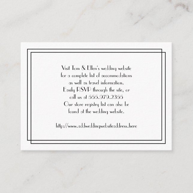 Cartão De Informações Receptáculo de Website de Casamento Floral Preto e (Frente)