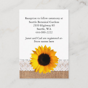 Cartão De Informações Recinto de Casamento Rustic Burlap e Sunflower