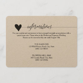 Cartão De Informações Recinto de Casamento Rustic Kraft, caligrafia