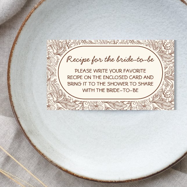 Cartão De Informações Recipe For Bride Floral Brown Handwritten (Recipe For Bride Floral Brown Handwritten Enclosure Card)