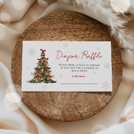 Cartão De Informações Red Bow Christmas Tree Diaper Raffle Baby Shower