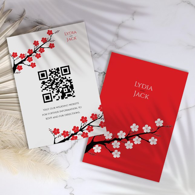 Cartão De Informações Red Cherry Blossom Themed Wedding (Criador carregado)