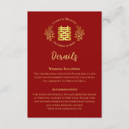 Cartão De Informações Red Double Feliness detalhes florais do casamento 