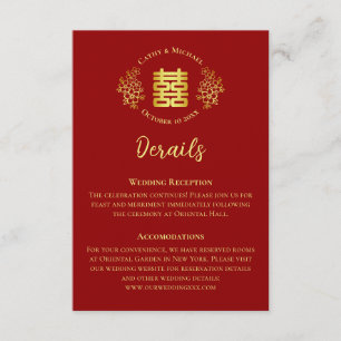 Cartão De Informações Red Double Feliness detalhes florais do casamento