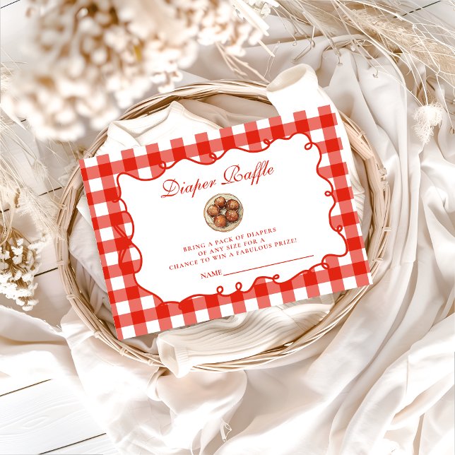 Cartão De Informações Red Gingham Meatball Diapper Raffle (Criador carregado)