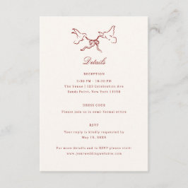 Cartão De Informações Red Illustrated Birds Whimsical Wedding Details