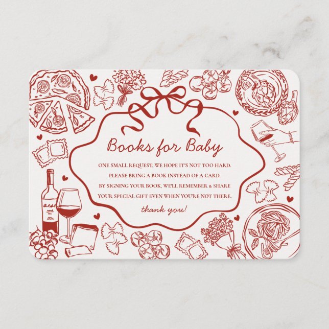 Cartão De Informações Red Pasta Special Delivery Italian Books for Baby (Frente)