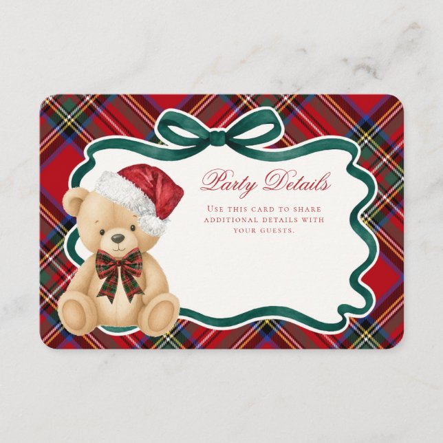 Cartão De Informações Red Tartan Plaid Christmas Bear Details (Frente)