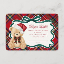 Cartão De Informações Red Tartan Plaid Christmas Bear Diaper Raffle