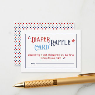 Cartão De Informações Red White and Due Diaper Raffle Card
