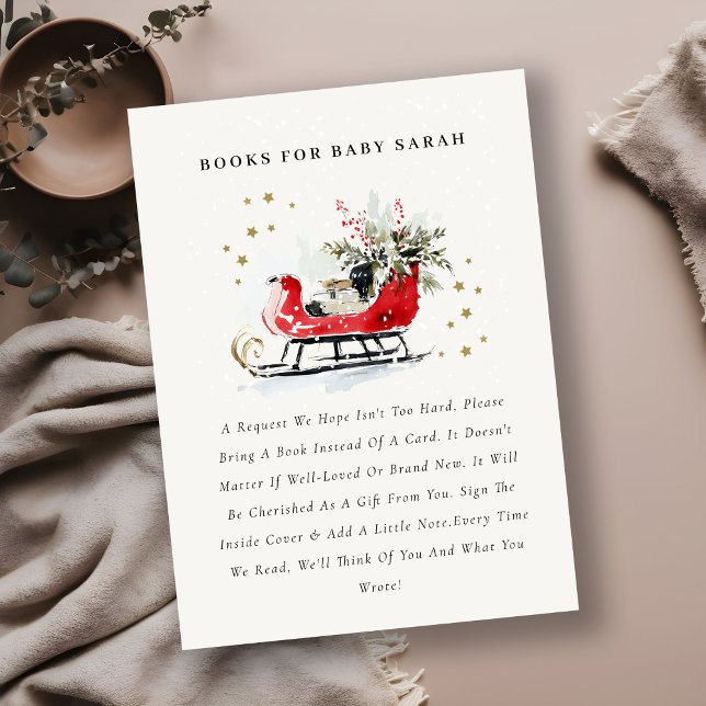 Cartão De Informações Red Winter Sleigh Books For Baby Baby Shower (Criador carregado)