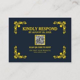 Cartão De Informações Regal Contrast Midnight Blue & Gold QR RSVP Card