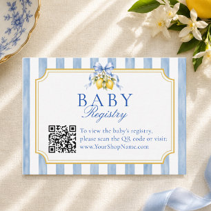 Cartão De Informações Registro de Bebê QR Code Listras Azuis Coastal Chi