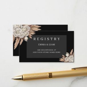 Cartão De Informações Registro de Casamento Black Botanical White Rose P