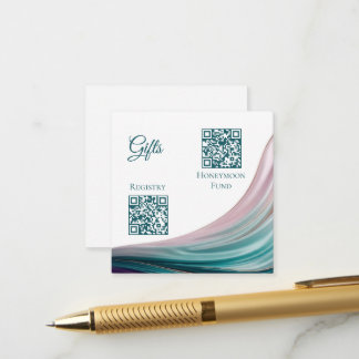 Cartão De Informações Registro de Casamento-Código QR-Teal & Blush