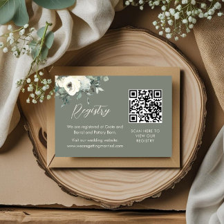 Cartão De Informações Registro de Casamento com Código QR Floral Chic Ve