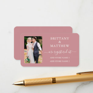 Cartão De Informações Registro de Casamento com Foto em Caligrafia Rosa 