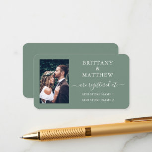 Cartão De Informações Registro de Casamento com Foto em Caligrafia Verde