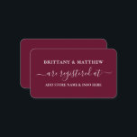 Cartão De Informações Registro de Casamento da Caligrafia Moderna Burgun<br><div class="desc">Cartão de Inserção do Registro de Casamento de Script de Tendy Moderno. Borgonha</div>