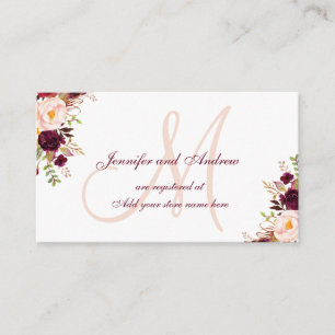 Cartão De Informações Registro de Casamento de Blush Floral Burgundy