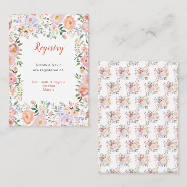 Cartão De Informações Registro de Casamento de Flores primavera Florais (Frente/Verso)