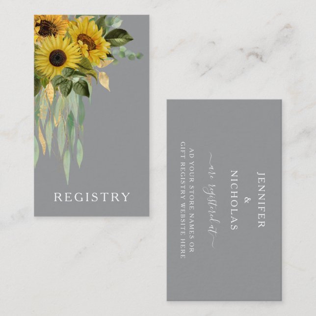 Cartão De Informações Registro de Casamento de Girassol Eucalipto (Frente/Verso)