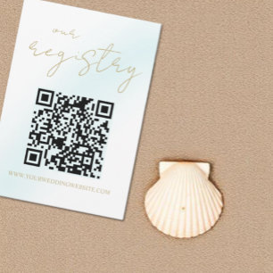 Cartão De Informações Registro de Casamento de Ondas Blue Watercolor