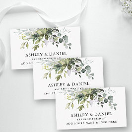 Cartão De Informações Registro de Casamento Elegante Watercolor Greenery