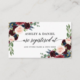 Cartão De Informações Registro de Casamento Floral Azul Borgonha Caligrá