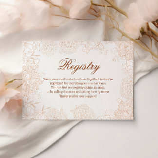 Cartão De Informações Registro de Casamento Floral Bege Elegante Mínimo