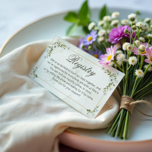 Cartão De Informações Registro de Casamento Floral Branco Elegante com F