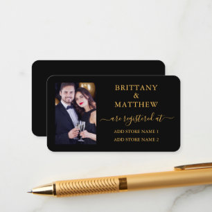 Cartão De Informações Registro de Casamento Foto Caligrafia Dourado Pret