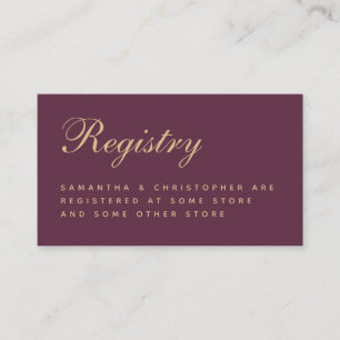 Cartão De Informações Registro de Casamento Simples Cor de Vinho Rótulo 