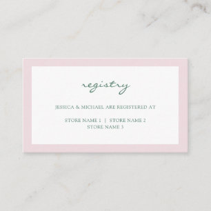 Cartão De Informações Registro de Casamentos Verdes Simples Rosa Elegant