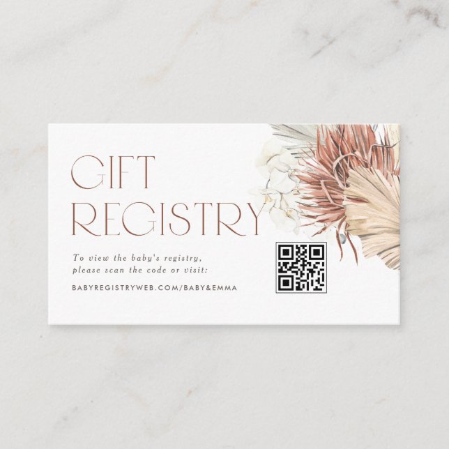 Cartão De Informações Registro de Chá de fraldas de Código QR Boho Palm  (Frente)