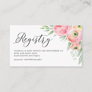 Cartão De Informações Registro de Chá de fraldas Ranunculus, Cor-de-Água