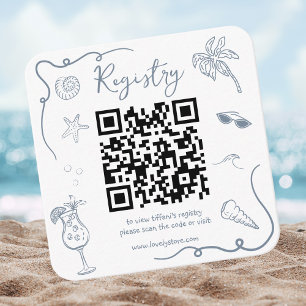 Cartão De Informações Registro de Chá de Noiva com Código QR Beach Doodl
