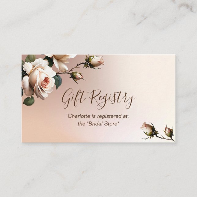 Cartão De Informações Registro de Chá de Noiva Rosa Bege Luxuoso (Frente)