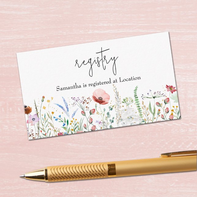 Cartão De Informações Registro de Chás de Noiva com Flores Silvestres (Wildflower Bridal Shower Registry Enclosure Cards 3.5" x 2")