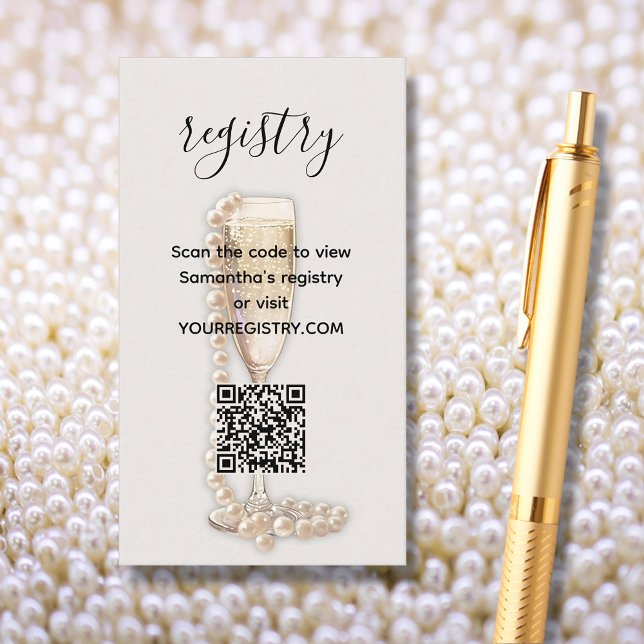 Cartão De Informações Registro de Chás de panela Pérolas e Prosecco (Pearls & Prosecco Bridal Shower Registry Enclosure Cards)