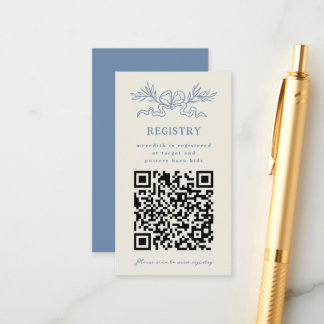 Cartão De Informações Registro de Código QR Festa de Bebê Laço Azul