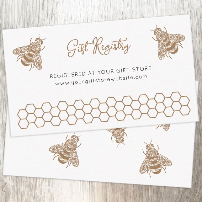 Cartão De Informações Registro de Ofertas de Chá de fraldas de Abelhas d (Honeybee Gift Registry Momy to Bee baby shower enclosure card)