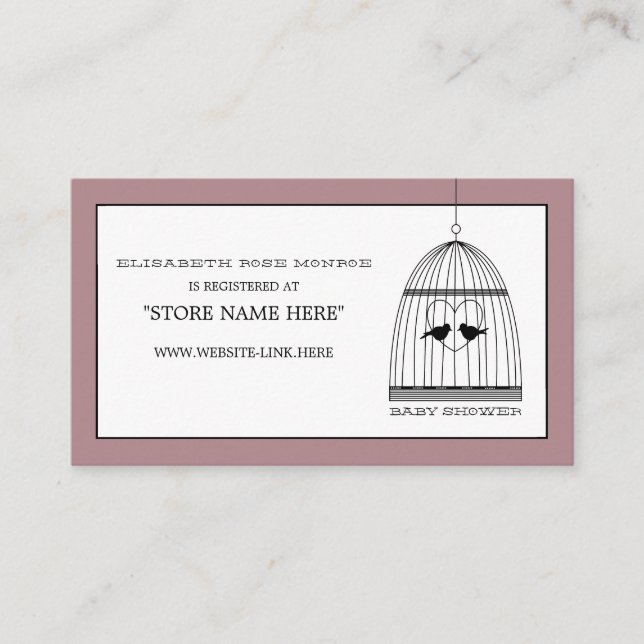 Cartão De Informações Registro de Presente do Chá de fraldas de Birdcage (Frente)