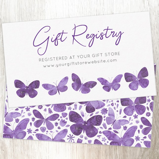 Cartão De Informações Registro de Presentes de Borboleta (Baby shower gift registry watercolor butterfly enclosure card)