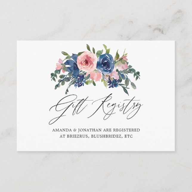 Cartão De Informações Registro de Presentes de Casamento Floral Azul Mar (Frente)