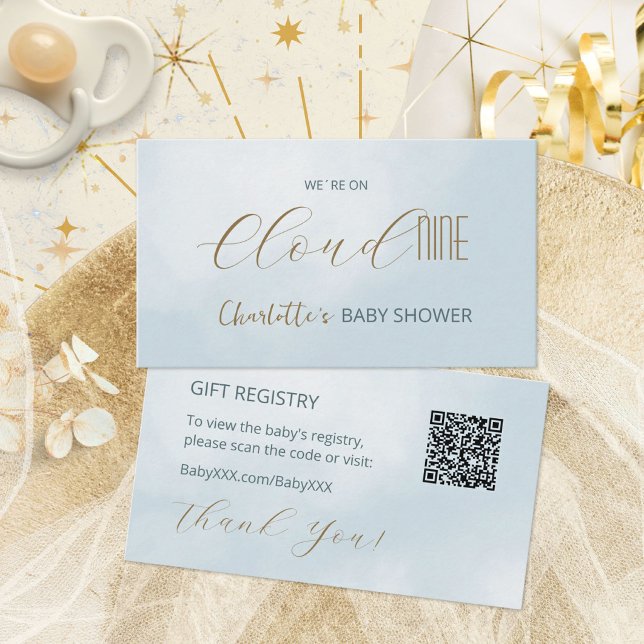 Cartão De Informações Registro de Presentes de Chuvinha de Bebê Azul Cel (Cloud 9 Celestial Blue Baby Shower Gift Registry Enclosure Card ©Susanne Sachers - Sunny Mind 🌞)