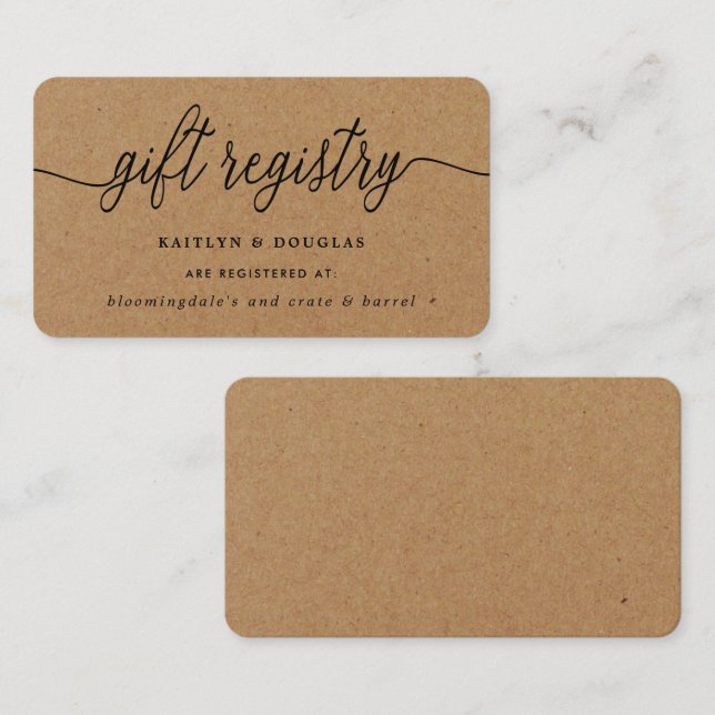 Cartão De Informações Registro de Presentes Rustic Kraft Script (Frente/Verso)