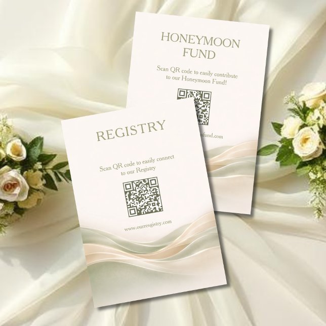Cartão De Informações Registro de Sage Green e Marfim & Fundo de Lua de  (Sage Green and Ivory Registry & Honeymoon Fund Enclosure Card )