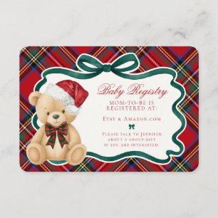 Cartão De Informações Registro de Urso de Natal com Xadrez Tártan Vermel