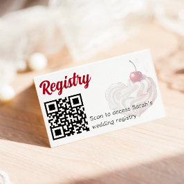 Cartão De Informações Registro do Código QR do Cream Heart Cherry Red